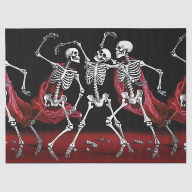 Red Death Dancing Skeletons Gothic Wedding Tissue Paper (Front)
