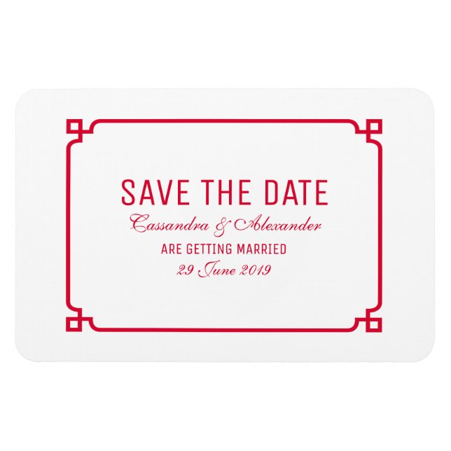 Red Deco Chic Save the Date Magnet (Horizontal)