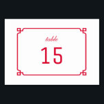 Red Deco Chic Table Card<br><div class="desc">Simple and minimalist Deco Chic Table Number Card with a modern red art deco ornamental border. This classic and elegant table card is easy to customize with your wedding details. Find more personalization options by clicking Customize.</div>