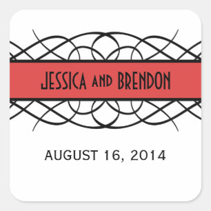 Red Deco Flourish Wedding Stickers