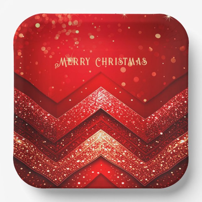 Red Decorative Christmas Holiday Paper Plate (Front)