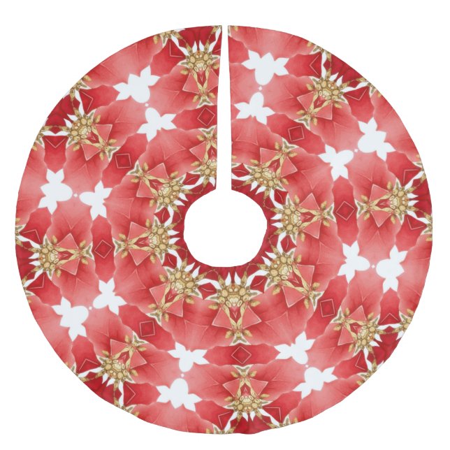 Red Decorative Christmas Holiday Tree Skirt (Front)