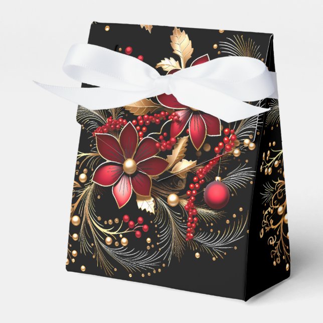 Red Decorative Flowers Holiday Gift Box (Front Side)