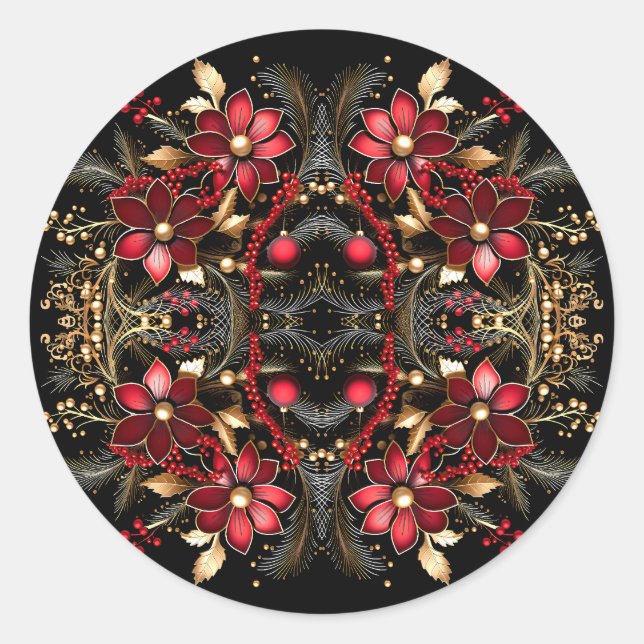 Red Decorative Flowers Holiday Sticker (Front)
