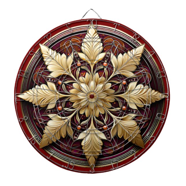 Red Decorative Gold Leaves Dartboard (Front)