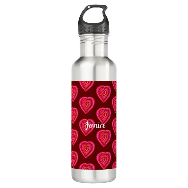 red decorative heart 710 ml water bottle (Front)