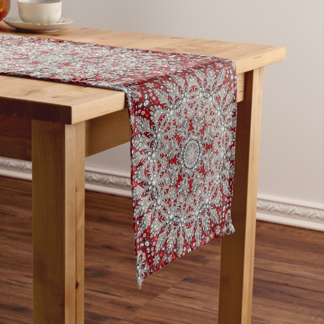 Red Decorative Holiday Table Runner (In Situ)