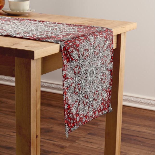 Red Decorative Holiday Table Runner (In Situ)
