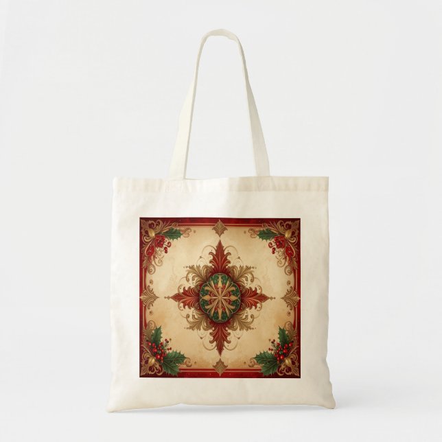 Red Decorative Holiday Tote Bag (Front)