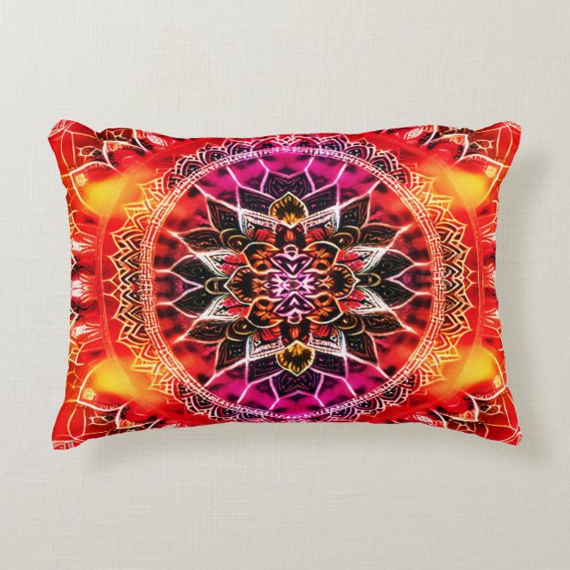 Red Decorative Mandala Accent Pillow (Front)