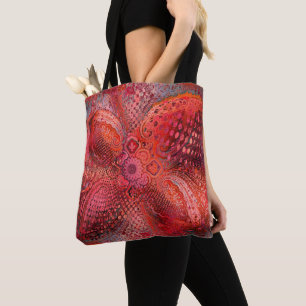 Red Decorative Paisley Motif Tote Bag