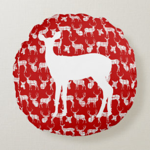 Red Deer avec White Buck et Doe Coussin rond