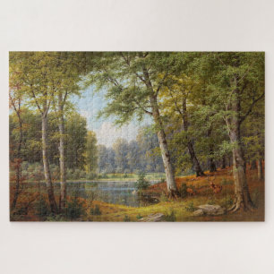 Red Deer by the Forest Pond Jigsaw Puzzle
