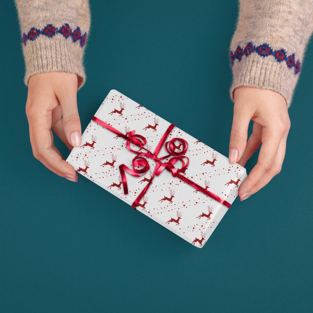Red Deer Christmas Snow Simple Pattern Wrapping Paper (Creator Uploaded)
