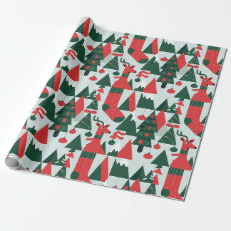 Red deer, cute christmas tree wrapping paper