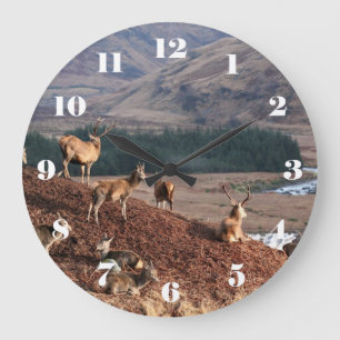 Red deer in Glen Etive, Highlands of Scotland Large Clock