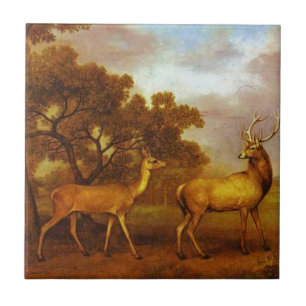 Red Deer Stag and Hind by George Stubbs Tile