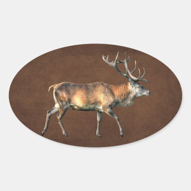 Red Deer Stag Wildlife Animal Design Oval Sticker (Front)