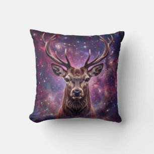 Red Deer Starry Night Throw Pillow