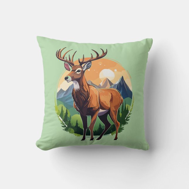 Red Deer Throw Pillow (Front)