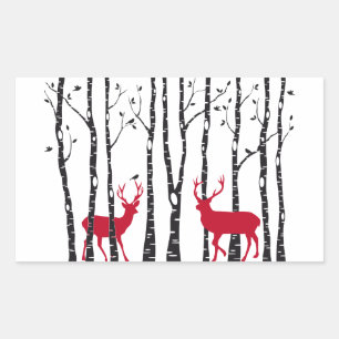 Red deers in birch tree forest sticker