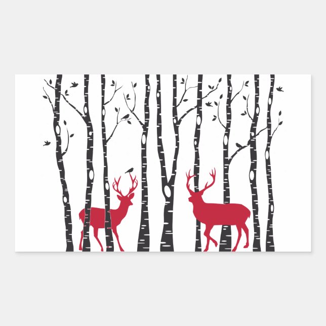 Red deers in birch tree forest sticker (Front)