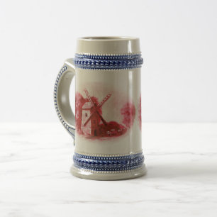 Red delft Windmill, red delft horse and wagon Beer Stein
