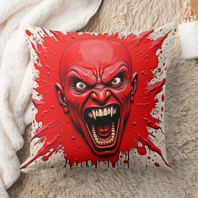 Red Demon Fury Art Throw Pillow (Blanket)
