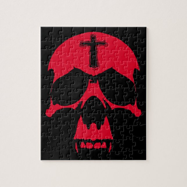 Red Demon Skull Gothic Graphic Design Jigsaw Puzzle (Vertical)