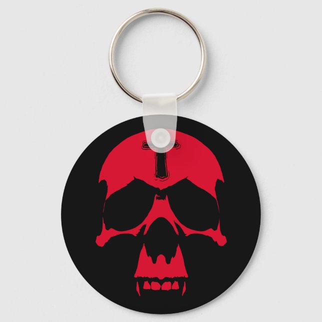 Red Demon Skull Gothic Graphic Design Keychain (Front)