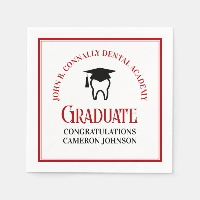 Red Dental School Custom Dentist Graduation Party Napkin (Front)