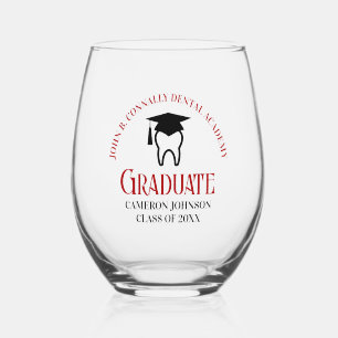 Red Dental School Custom Dentist Graduation Stemless Wine Glass