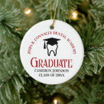 Red Dental School Custom Graduation Christmas Ceramic Ornament<br><div class="desc">This custom red dental school graduation keepsake Christmas ornament features a tooth wearing a graduation cap for a class of 2025 dentistry graduate. Customize with your graduating year for a great personalized dental hygienist,  orthodontist,  or dentist graduation gift.</div>