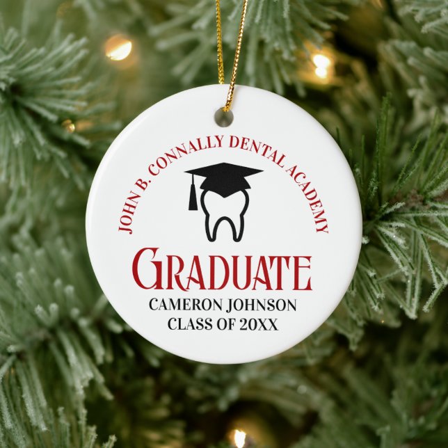 Red Dental School Custom Graduation Christmas Ceramic Ornament (Tree)