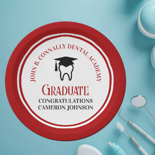 Red Dental School Custom Graduation Party Paper Plate