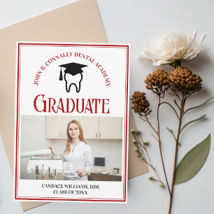 Red Dental School Photo Custom Graduation Announcement