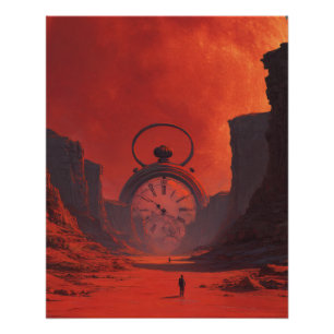 Red Desert Clock Portal Surreal Fantasy Art Poster