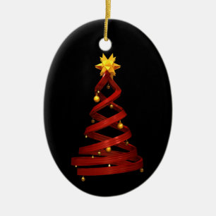 Red design pine and golden balls ceramic ornament