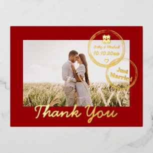 Red destination wedding double happiness thank you foil holiday postcard