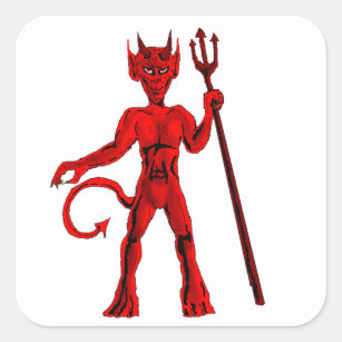 Red devil And Pitch Fork Square Sticker