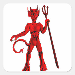 Red devil And Pitch Fork Square Sticker