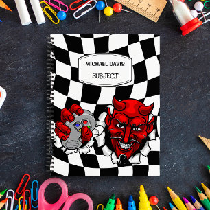 Red Devil Gamer Holding A Video Games Controller  Notebook