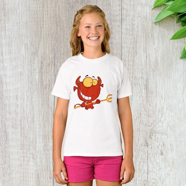 Red Devil Holding A Pitchfork Girls T-Shirt (Creator Uploaded)