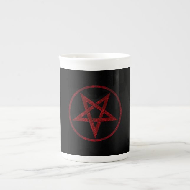 Red Devil Pentagram Bone China Mug (Front)