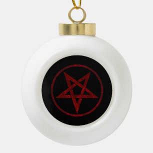 Red Devil Pentagram Ceramic Ball Christmas Ornament