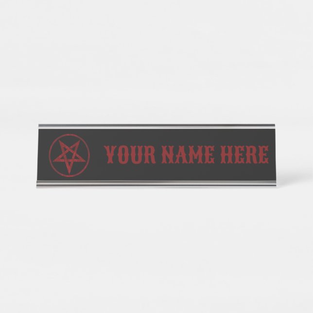 Red Devil Pentagram Desk Name Plate (Front)