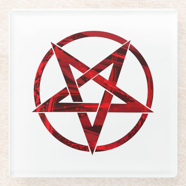 Red Devil Pentagram Glass Coaster (Front)
