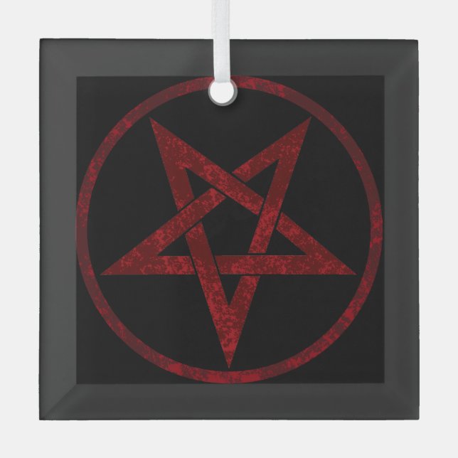 Red Devil Pentagram Glass Ornament (Front)