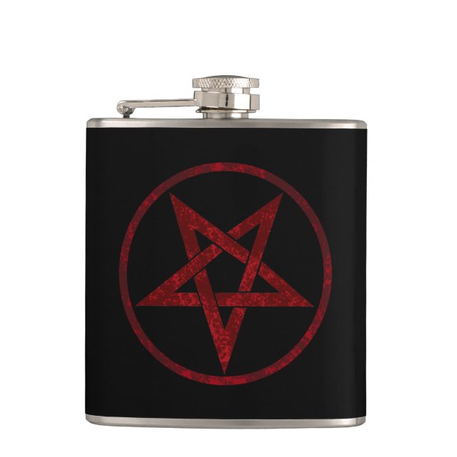 Red Devil Pentagram Hip Flask (Front)