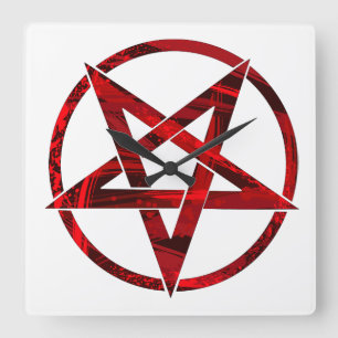 Red Devil Pentagram Square Wall Clock